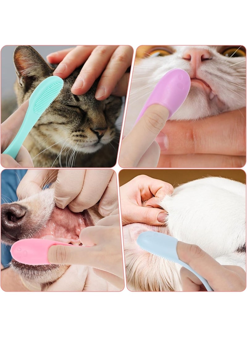 عبوة من 4 قطع من فرشاة أسنان أصابع الكلاب بمقبض، ألوان متنوعة، فرشاة أسنان أصابع الجراء، فرشاة أسنان أصابع القطط ، مناسبة للعناية بأسنان القطط والكلاب