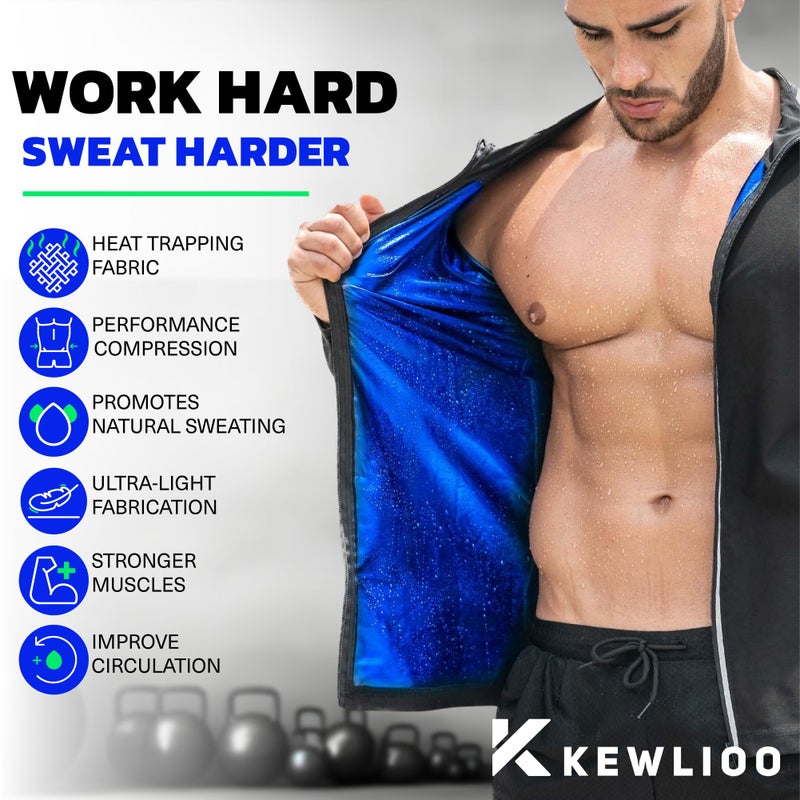 Kewlioo جاكيت كيو ليو برو للرجال لحبس الحرارة - بدلة ساونا بسحاب للرجال، قميص ساونا بأكمام طويلة للصالات الرياضية، التمارين - Image 2