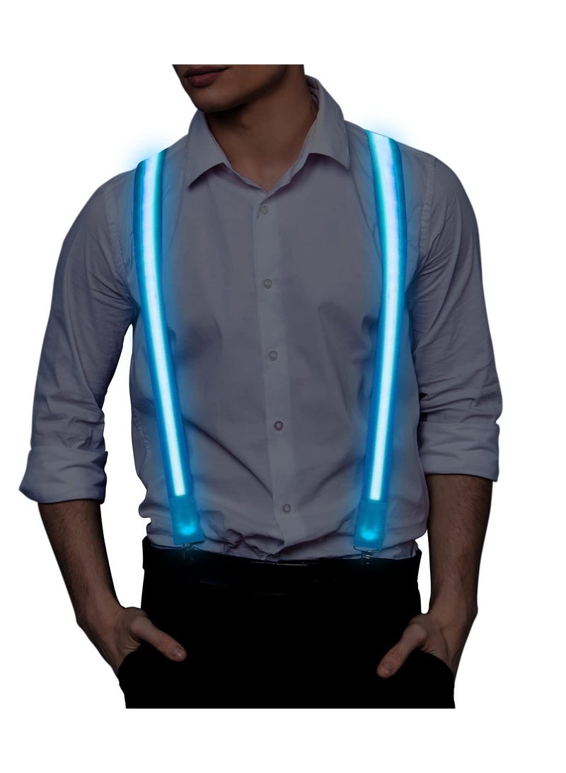 Men's Led Suspenders, Light Up Suspenders 3 Flash Modes LED Glow Adjustable Illuminated Bow Ties with Zipper, Costume Accessory for Parties, Bars, Halloween, School, blue - Image 1