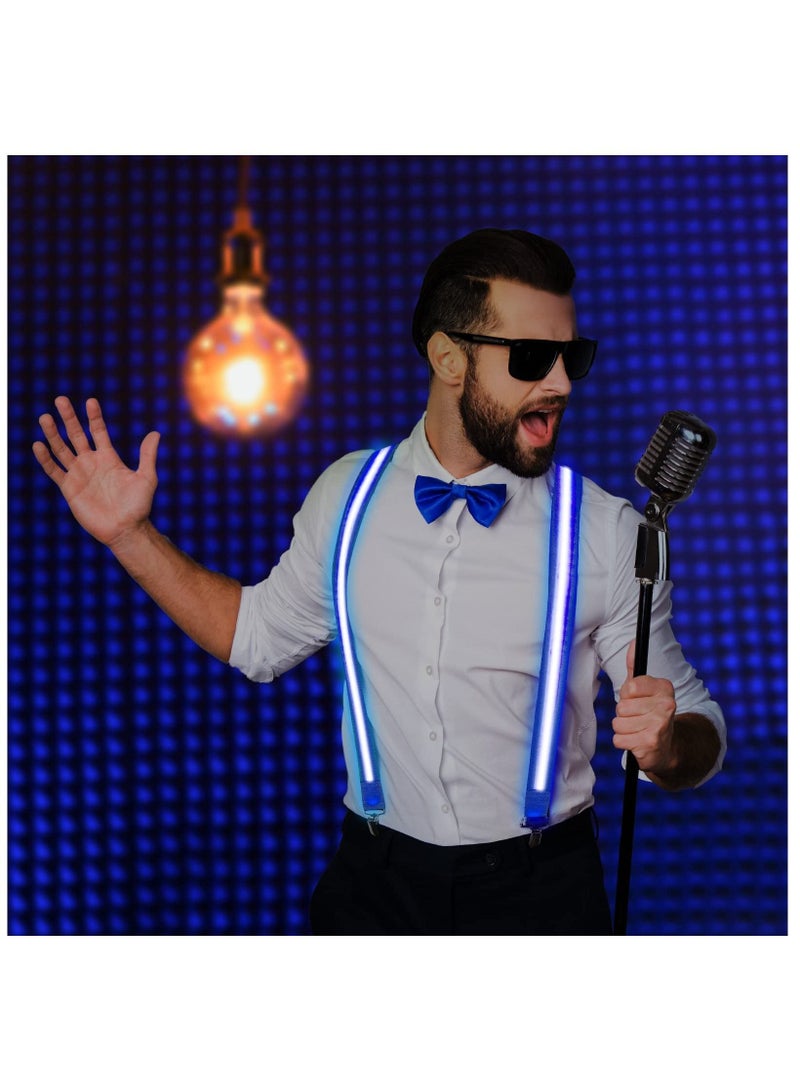 Men's Led Suspenders, Light Up Suspenders 3 Flash Modes LED Glow Adjustable Illuminated Bow Ties with Zipper, Costume Accessory for Parties, Bars, Halloween, School, blue - Image 5