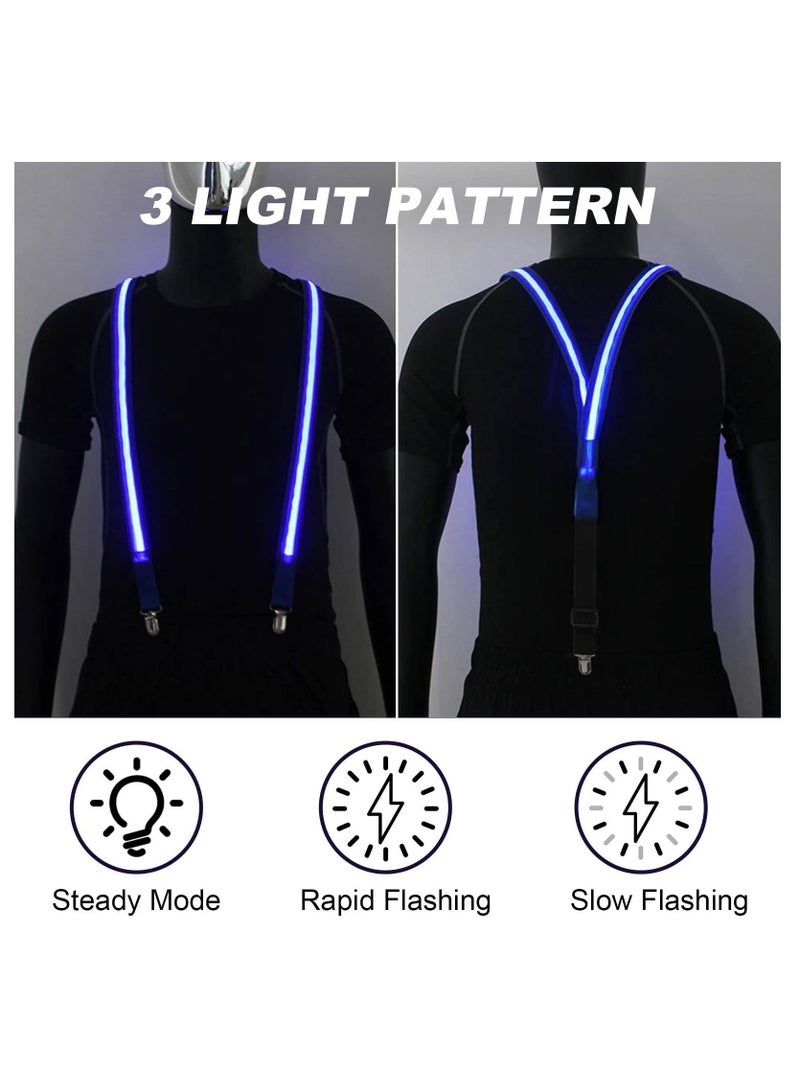 Men's Led Suspenders, Light Up Suspenders 3 Flash Modes LED Glow Adjustable Illuminated Bow Ties with Zipper, Costume Accessory for Parties, Bars, Halloween, School, blue - Image 4