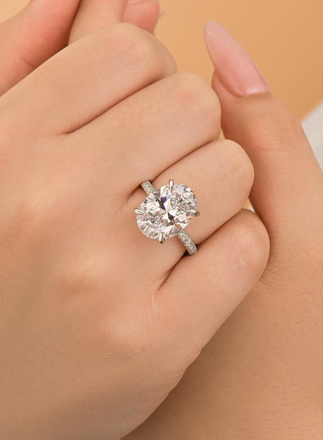 RODIFFY 5.0/8.0CT Excellent Oval Cut Engagement Ring,D-Color VVS Big CZ Gemstone S925 Promise Ring (Silver(8CT), 6.5) - Image 4