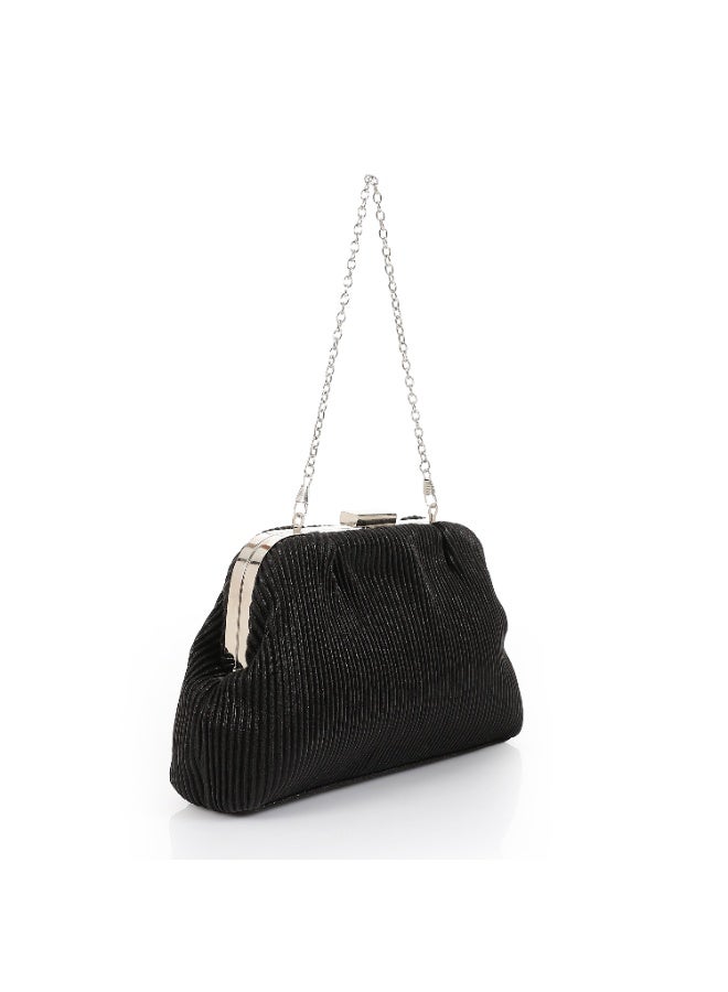 Mr.Joe Pleated Satin Black Evening Bag -4171 - Image 2