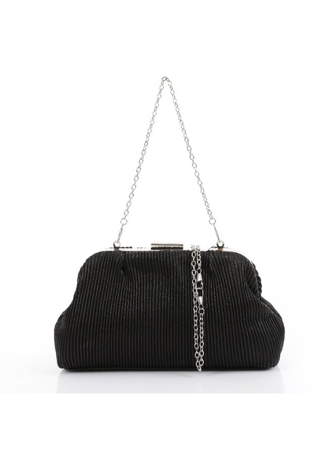 Mr.Joe Pleated Satin Black Evening Bag -4171 - Image 1