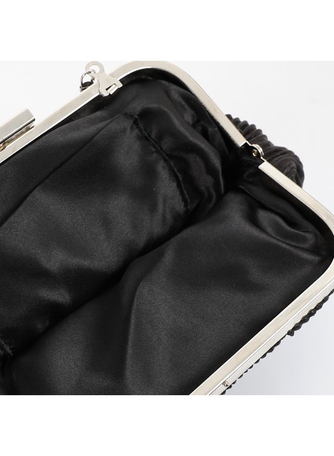 Mr.Joe Pleated Satin Black Evening Bag -4171 - Image 4
