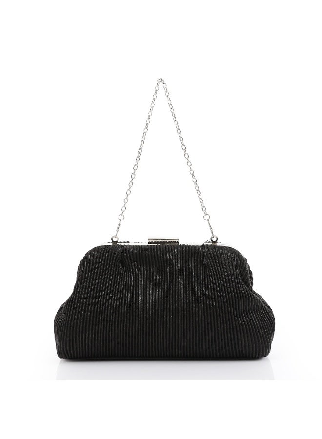 Mr.Joe Pleated Satin Black Evening Bag -4171 - Image 3