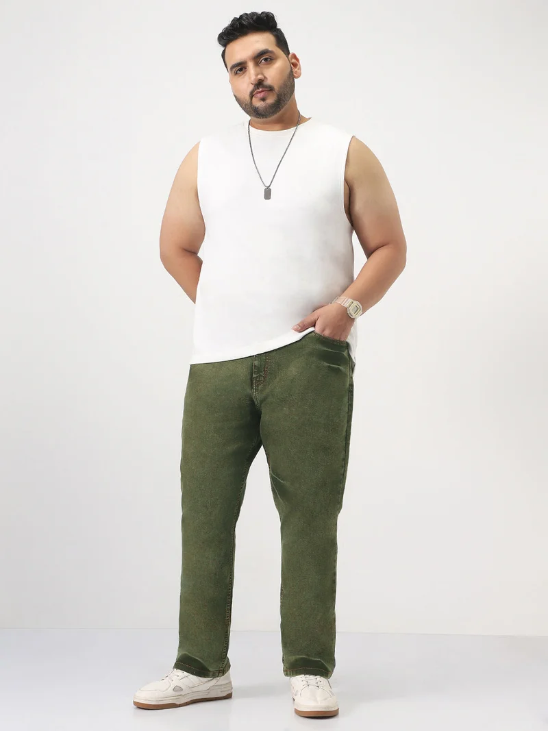 Urbano Fashion  Urbano Plus Men's Light Green Straight Fit Heavy Washed Jeans Stretchable  | Best Price UAE