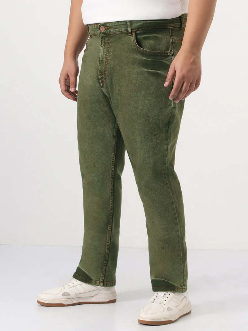 Urbano Fashion  Urbano Plus Men's Light Green Straight Fit Heavy Washed Jeans Stretchable  | Best Price UAE