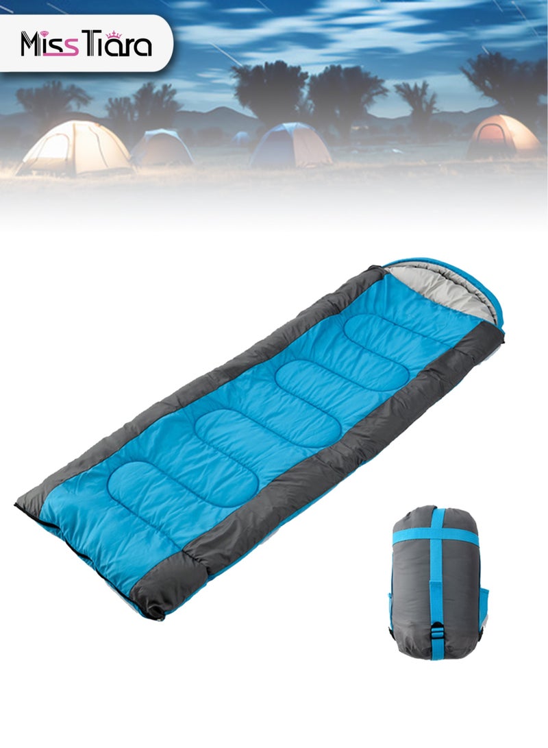 MissTiara Outdoor Camping Blue Single Sleeping Bag Envelope Hooded Sleeping Bag Lightweight Waterproof Camping Gear Equipment for Adults and Kids - Image 1