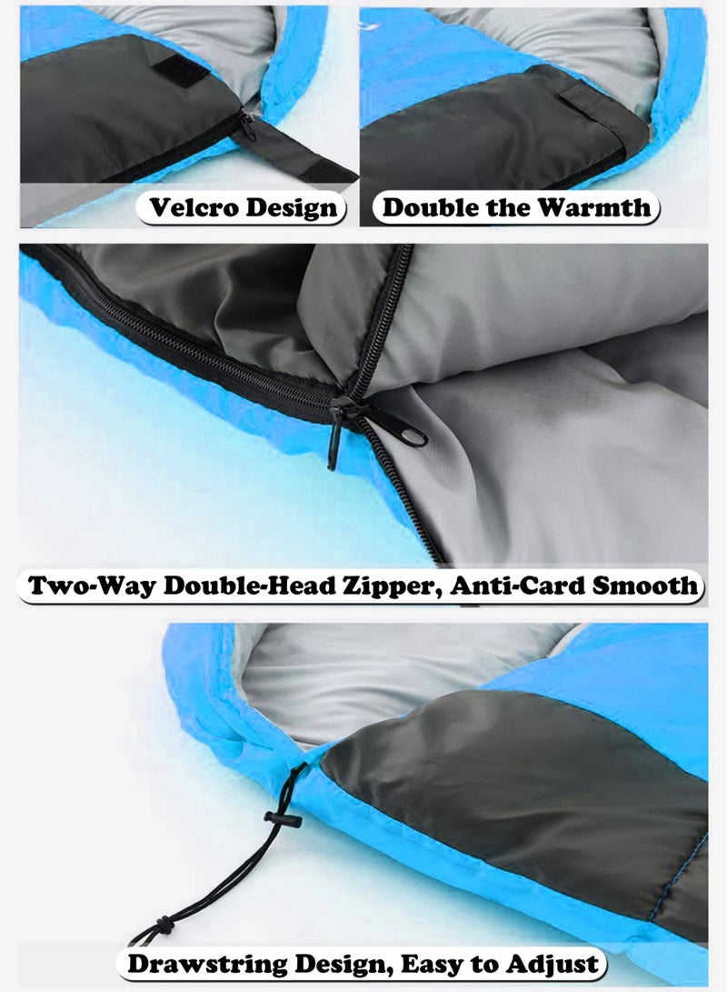 MissTiara Outdoor Camping Blue Single Sleeping Bag Envelope Hooded Sleeping Bag Lightweight Waterproof Camping Gear Equipment for Adults and Kids - Image 5