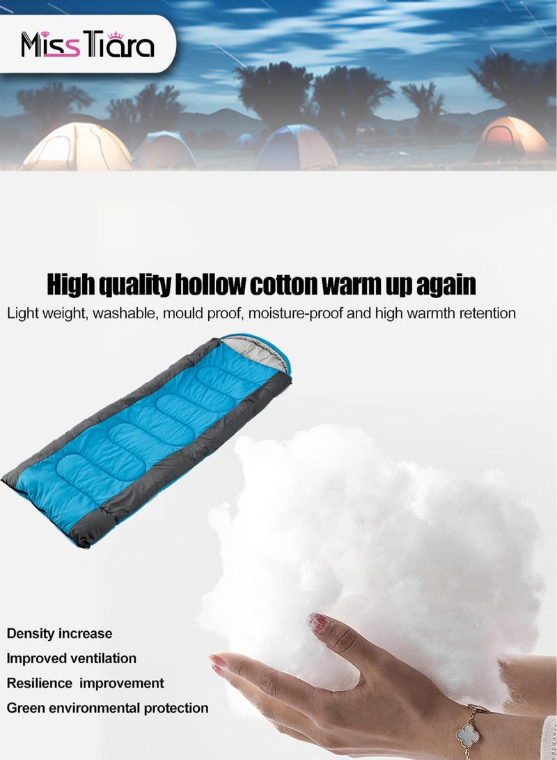 MissTiara Outdoor Camping Blue Single Sleeping Bag Envelope Hooded Sleeping Bag Lightweight Waterproof Camping Gear Equipment for Adults and Kids - Image 3