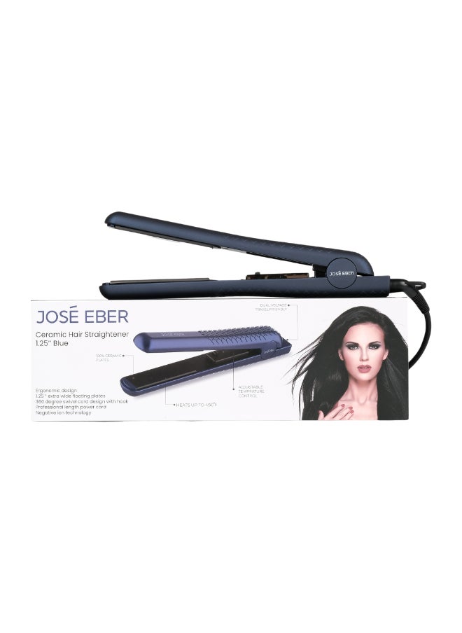 JOSE EBER Pure Ceramic Flat Iron - Frizz-Free Styling Hair Straightener For Salon-Quality Results- Dual Voltage Travel Iron Blue  - Image 1