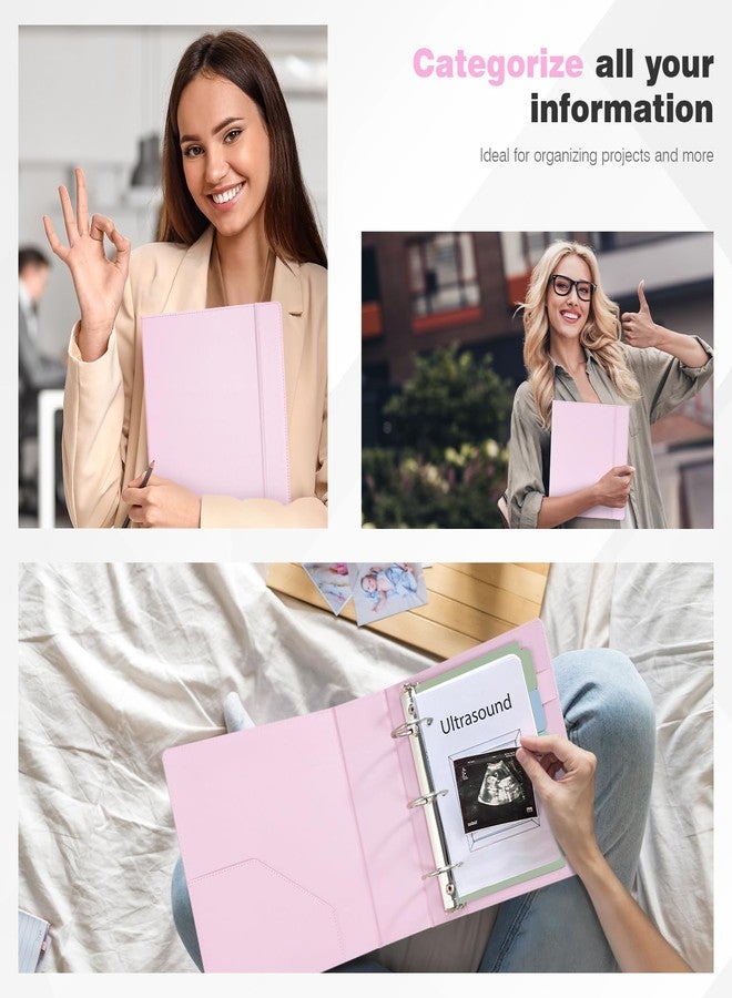 Ospelelf Leather Mini Binder Vintage Hardcover 2 Inch Rings, Professional Small 3 Ring Binders Organizer Suitable for 5.5" x 8.5" Documents, Binder Dividers with Tabs, Pink - Image 4