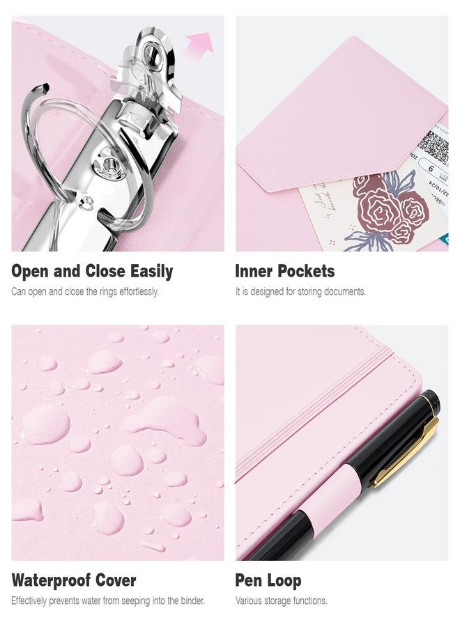 Ospelelf Leather Mini Binder Vintage Hardcover 2 Inch Rings, Professional Small 3 Ring Binders Organizer Suitable for 5.5" x 8.5" Documents, Binder Dividers with Tabs, Pink - Image 5