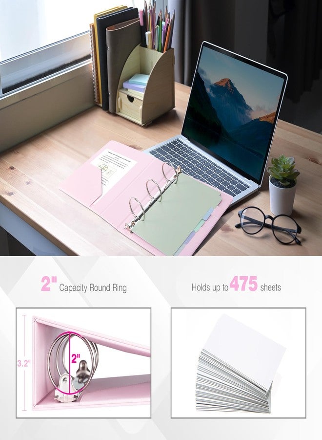 Ospelelf Leather Mini Binder Vintage Hardcover 2 Inch Rings, Professional Small 3 Ring Binders Organizer Suitable for 5.5" x 8.5" Documents, Binder Dividers with Tabs, Pink - Image 2