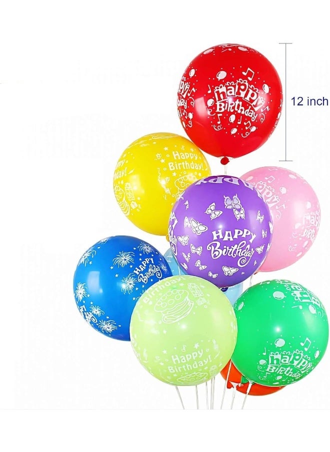 Goldedge 25 PCS Happy Birthday Printed Balloons  12 Inch Latex Balloons with White Print, Assorted Colors for Birthday Celebrations  - Image 2