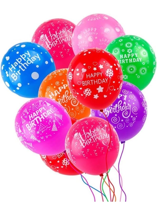 Goldedge 25 PCS Happy Birthday Printed Balloons  12 Inch Latex Balloons with White Print, Assorted Colors for Birthday Celebrations  - Image 1