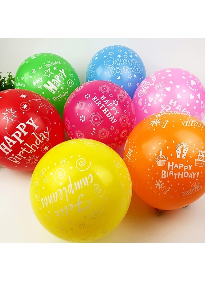 Goldedge 25 PCS Happy Birthday Printed Balloons  12 Inch Latex Balloons with White Print, Assorted Colors for Birthday Celebrations  - Image 4