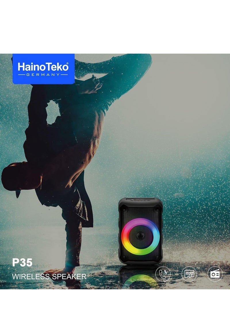 Haino Teko HainoTekoGermany P35 Portable Wireless Bluetooth Speaker with 1 Microphones for Indoor and Outdoor Black  - Image 2