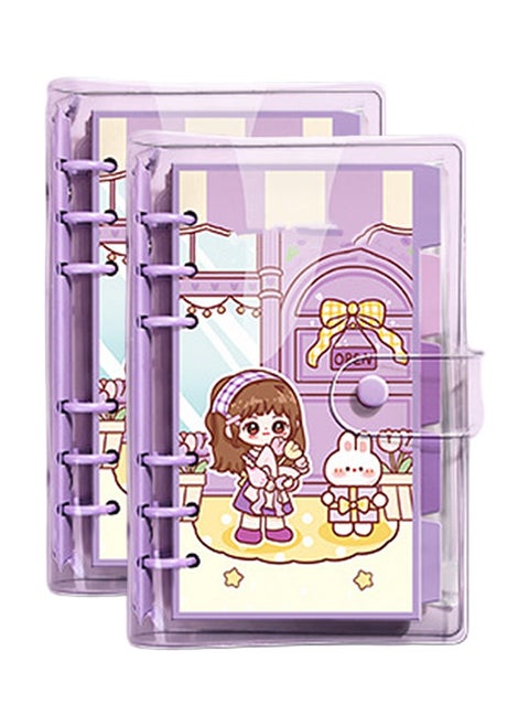 2 pcs A6 Refillable Notebook, 6 Ring Transparent PVC Planner Binder Cover with Colorful Planner Refill Cute Loose Leaf Paper, Cartoon Dividers and Zipper Pocket