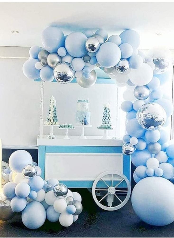 KASTWAVE Blue Balloons Garland Arch Kit KASTWAVE 141Pcs Macaron Blue White Silver Balloon arch kit Decorations Set with Confetti Balloons pack for Boys and Girls Baby Shower,Wedding, Birthday Party Decor - Image 3