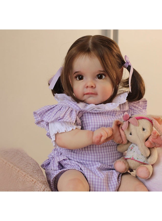 ان بي كي دمية محاكاة مصنوعة من القماش بطول ٢٤ بوصة، دمية رائعة مرسومة بتقنية ثلاثية الأبعاد، مجموعة دمية مرافقة لطفل حديث الولادة تشبه الحياة. - Image 3