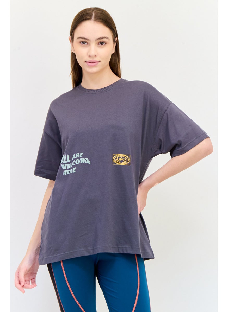 Reebok Women Sportswear Fit Graphic Print Outdoor T-Shirt, Dark Grey  - Image 1