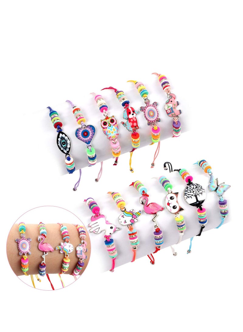 دوركو 12 جهاز كمبيوتر شخصي للأطفال بنات سوارات المجوهرات سوارات الصداقة سوار قابل للتعديل قلادة الحيوانات وحيد القرن البومة سوار لطيف متعدد الألوان للديكورات الحفلة الجنية - Image 1