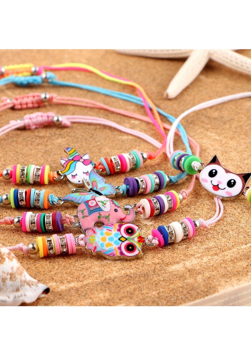 دوركو 12 جهاز كمبيوتر شخصي للأطفال بنات سوارات المجوهرات سوارات الصداقة سوار قابل للتعديل قلادة الحيوانات وحيد القرن البومة سوار لطيف متعدد الألوان للديكورات الحفلة الجنية - Image 2