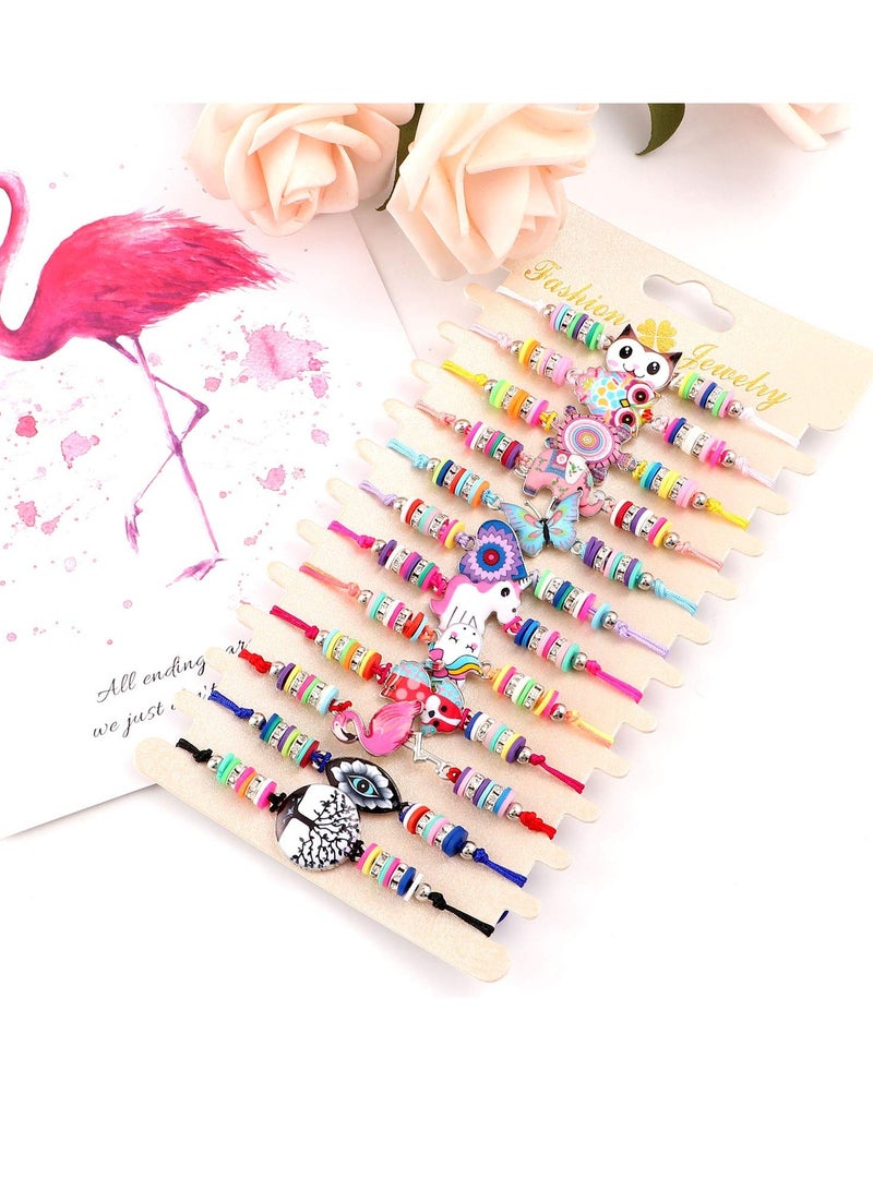 دوركو 12 جهاز كمبيوتر شخصي للأطفال بنات سوارات المجوهرات سوارات الصداقة سوار قابل للتعديل قلادة الحيوانات وحيد القرن البومة سوار لطيف متعدد الألوان للديكورات الحفلة الجنية - Image 4