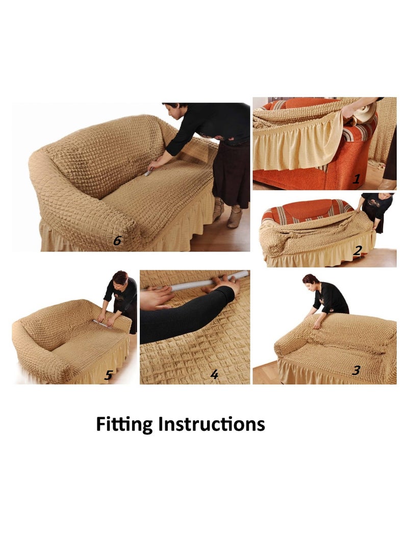 Fabienne Stretch Fit L Shape Sofa Cover 6 Seater Slip Cover Jacquard Fabric Corner Sofa Cover for Large Sofa Free Size Fits on Different Models of Sofa 4 to 6 Meter Length with any Side Corner Cream  - Image 4