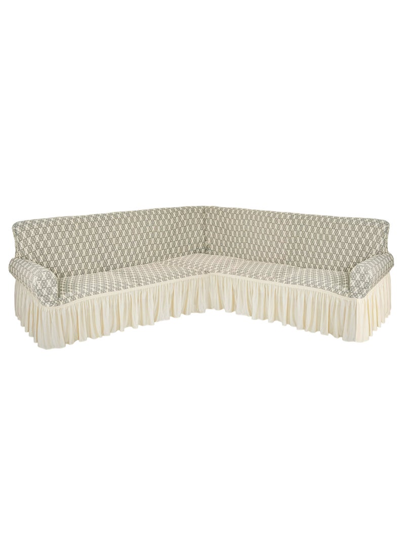 Fabienne Stretch Fit L Shape Sofa Cover 6 Seater Slip Cover Jacquard Fabric Corner Sofa Cover for Large Sofa Free Size Fits on Different Models of Sofa 4 to 6 Meter Length with any Side Corner Cream  - Image 1