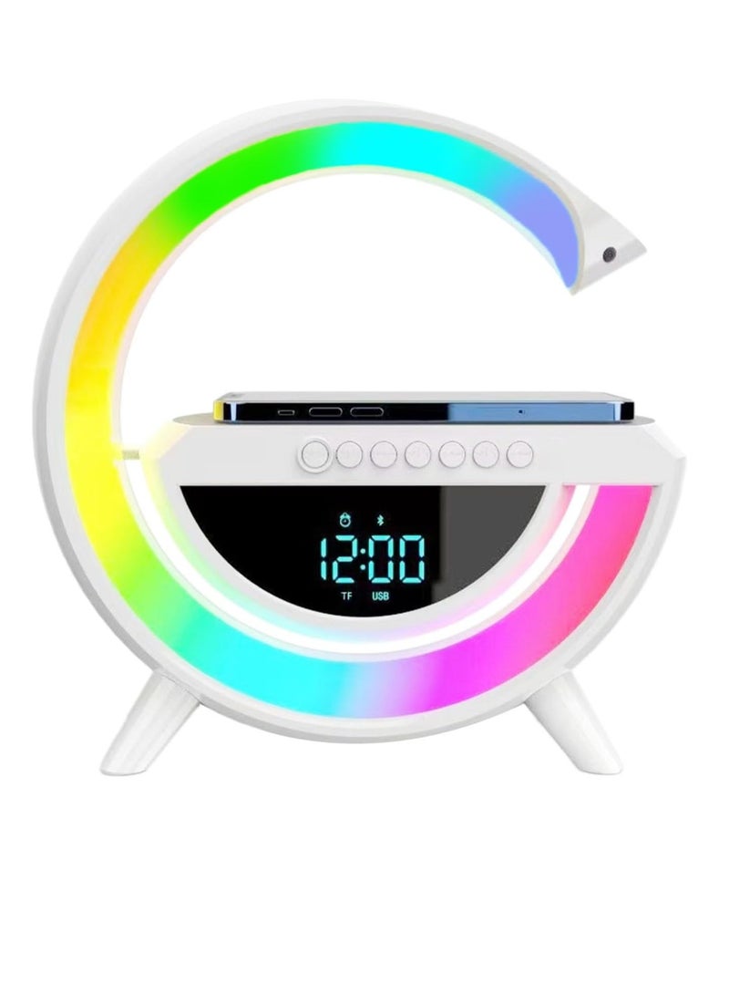 LED Wireless Charger Atmosphere Lamp with Blueto-oth Speaker - Shape Light Up Wireless Speaker Intelligent LED Table Lamp, Color Changing Timer Alarm Clock Charger Stand Bedside Table Light for Home - Image 1