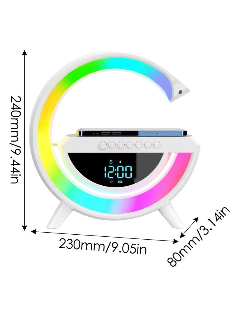LED Wireless Charger Atmosphere Lamp with Blueto-oth Speaker - Shape Light Up Wireless Speaker Intelligent LED Table Lamp, Color Changing Timer Alarm Clock Charger Stand Bedside Table Light for Home - Image 2
