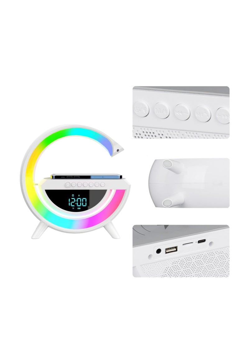 LED Wireless Charger Atmosphere Lamp with Blueto-oth Speaker - Shape Light Up Wireless Speaker Intelligent LED Table Lamp, Color Changing Timer Alarm Clock Charger Stand Bedside Table Light for Home - Image 3