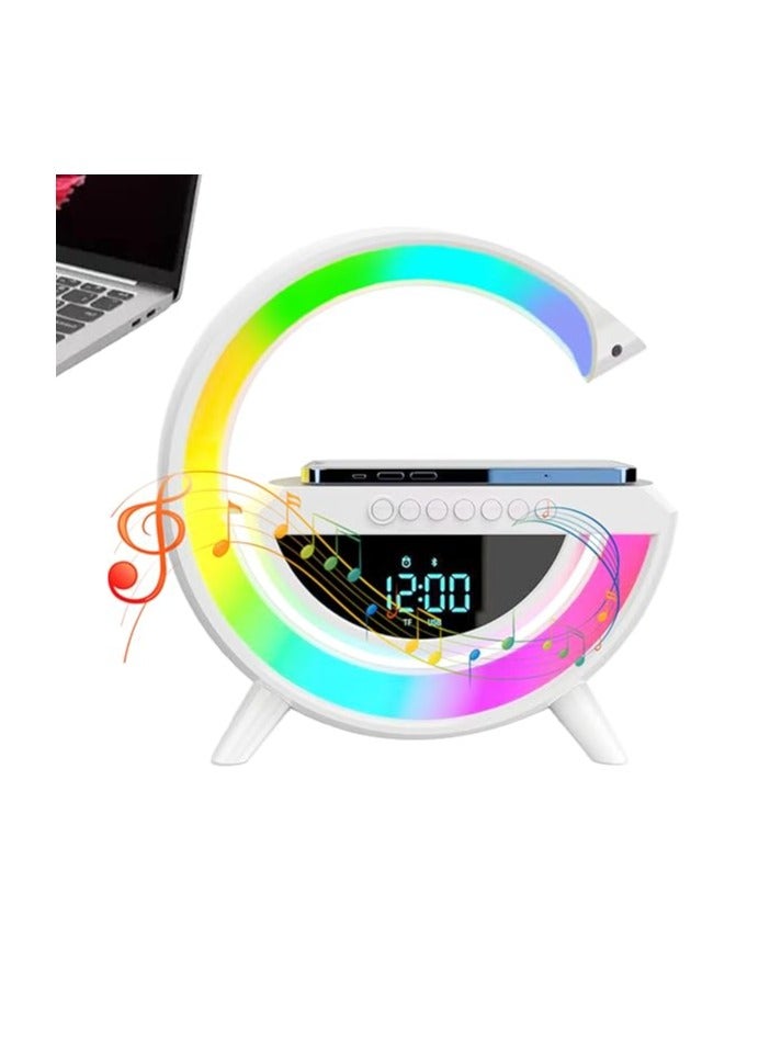 LED Wireless Charger Atmosphere Lamp with Blueto-oth Speaker - Shape Light Up Wireless Speaker Intelligent LED Table Lamp, Color Changing Timer Alarm Clock Charger Stand Bedside Table Light for Home - Image 4