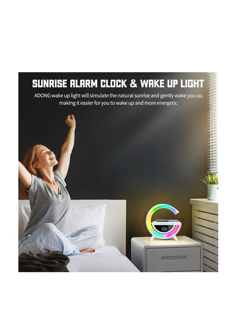 LED Wireless Charger Atmosphere Lamp with Blueto-oth Speaker - Shape Light Up Wireless Speaker Intelligent LED Table Lamp, Color Changing Timer Alarm Clock Charger Stand Bedside Table Light for Home - Image 5