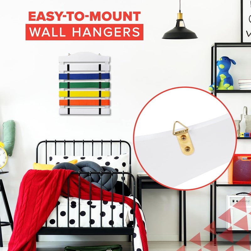 SkyMall حامل أحزمة فنون القتال من الخشب الصلب - أبيض - Image 4