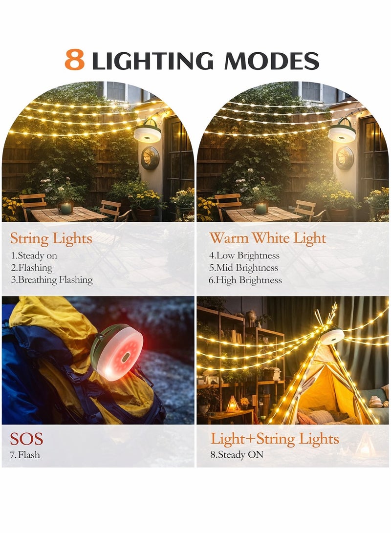 ARNOTEC إضاءة خيطية للتخييم في الهواء الطلق مع جهاز تحكم عن بعد، فانوس قابل لإعادة الشحن عبر USB وشريط LED بطول 10 أمتار | 6 أوضاع إضاءة | ضوء معلق محمول للخيمة، RV، الحديقة وزينة المهرجانات - Image 4