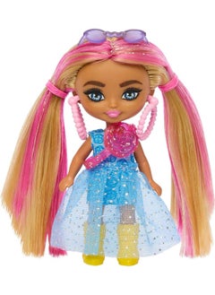 Mattel BARBIE Barbie Extra Mini Minis Doll with Pink and Blond Hair, Accessories and Doll Stand, 3.25-inch Collectible  - Image 1