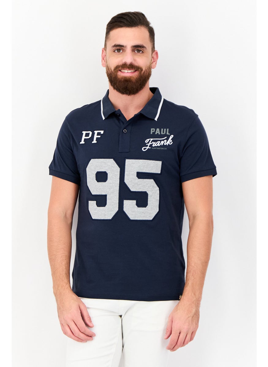 Paul Frank Men Regular Fit Embroidered Short Sleeves Polo Shirt, Navy Blue  - Image 1