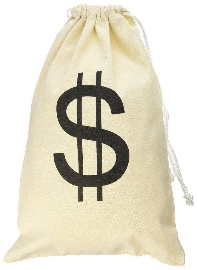 Super Z Outlet Large Canvas Natural Money Bag Pouch With Drawstring Closure And Dollar Sign Design For Toy Party Favors Bank Robber Cowboy Pirate Theme Carrying Case Sack  - Image 1