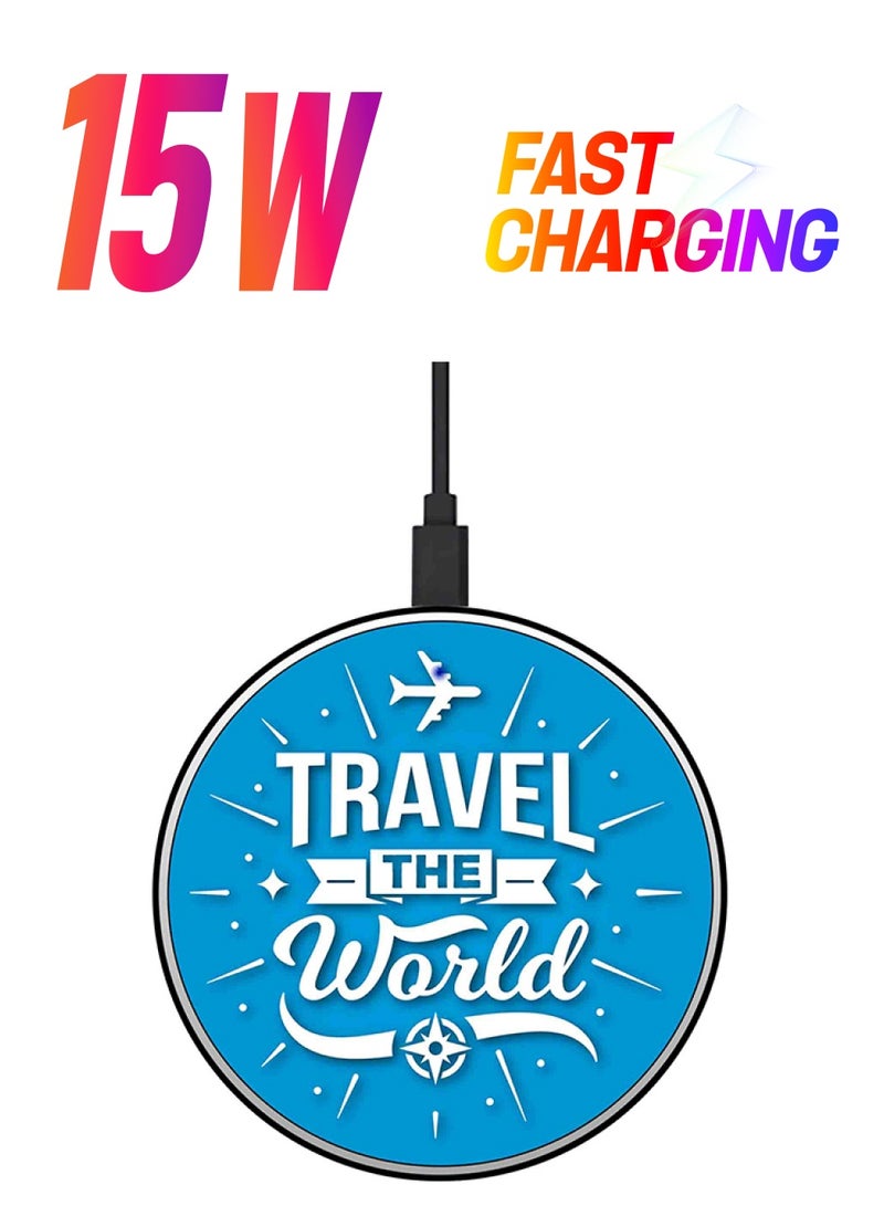 Theodor Travel The World Printed Fast Wireless Charger With USB Cable Multicolour - Image 1