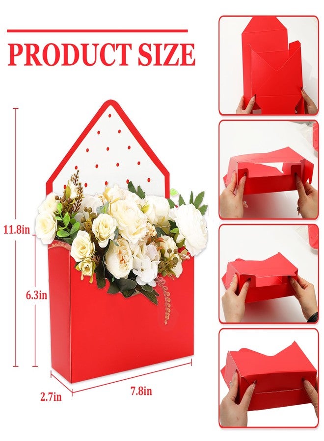 FYSUIMU 4Pcs Mother's Day Floral Envelope Boxes Empty Flower Paper Box Florist Bouquet Packaging Box for Anniversary Wedding Birthday Party Arrangements, Red, Pure Dot - Image 2