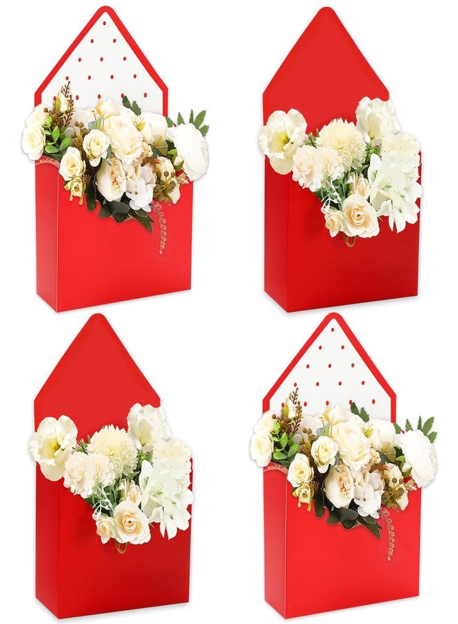 FYSUIMU 4Pcs Mother's Day Floral Envelope Boxes Empty Flower Paper Box Florist Bouquet Packaging Box for Anniversary Wedding Birthday Party Arrangements, Red, Pure Dot - Image 1