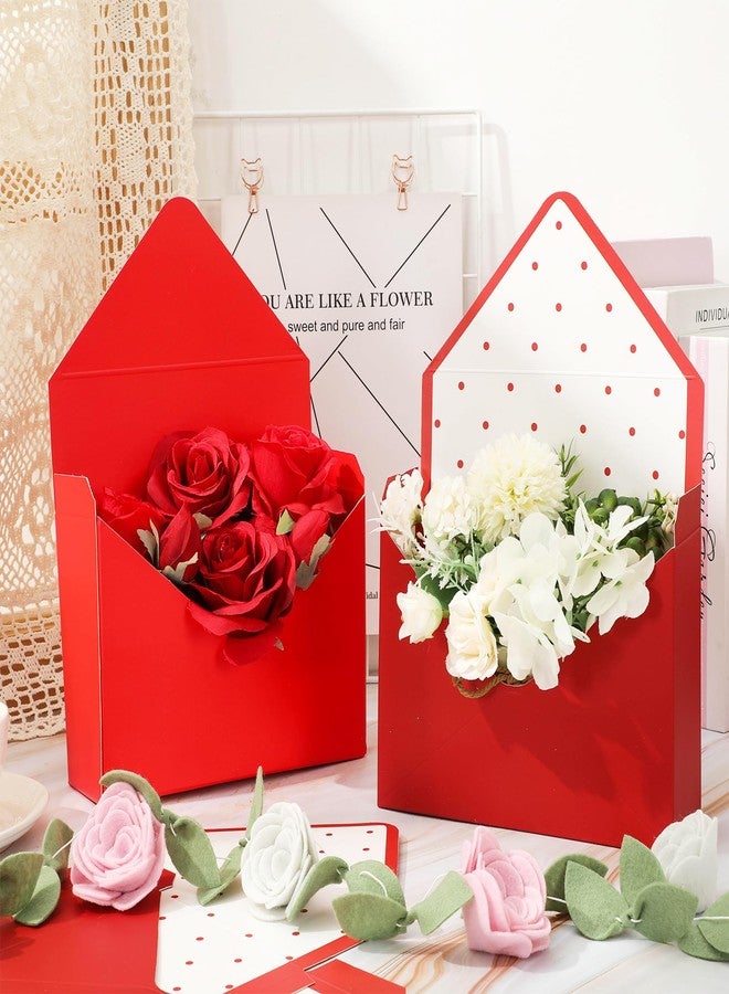 FYSUIMU 4Pcs Mother's Day Floral Envelope Boxes Empty Flower Paper Box Florist Bouquet Packaging Box for Anniversary Wedding Birthday Party Arrangements, Red, Pure Dot - Image 3