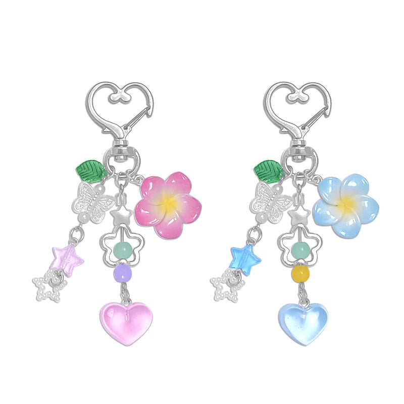 cioatu Y2K Aesthetic Keychains for Women Cute Flowers Star Cake Jellyfish Keychins Charms Kawaii Bag Purse Decor (Blue & Pink Flowers) - Image 1