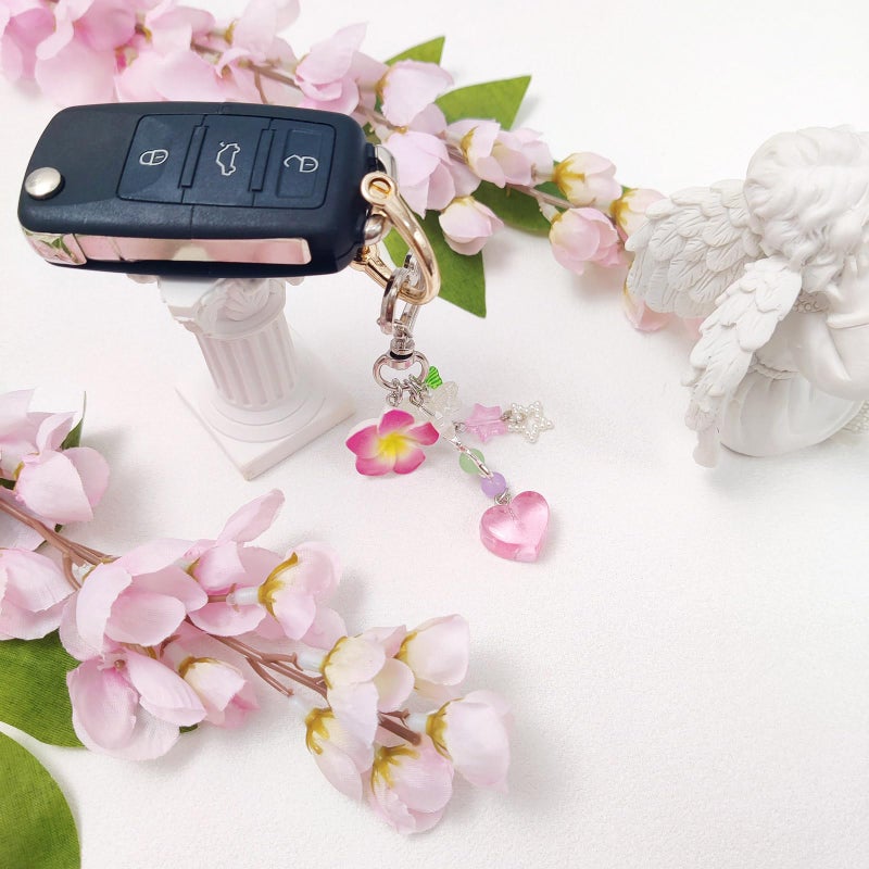 cioatu Y2K Aesthetic Keychains for Women Cute Flowers Star Cake Jellyfish Keychins Charms Kawaii Bag Purse Decor (Blue & Pink Flowers) - Image 4