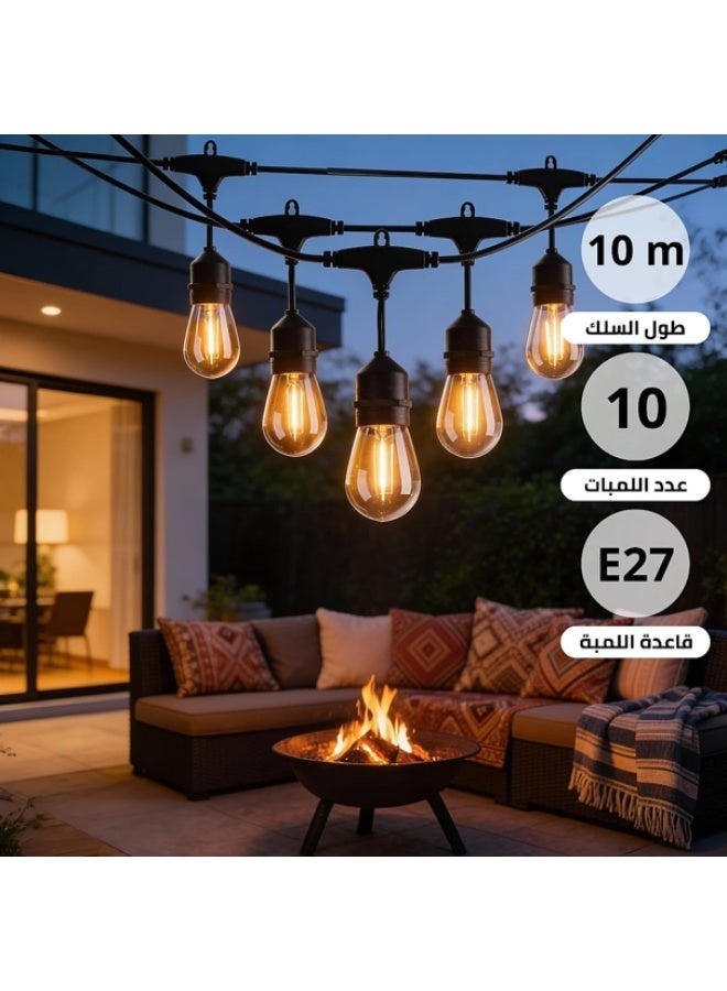 Humars Electric knotted string, 10 meters long, black, with one light bulb per meter, totaling 10 bulbs. - Image 1