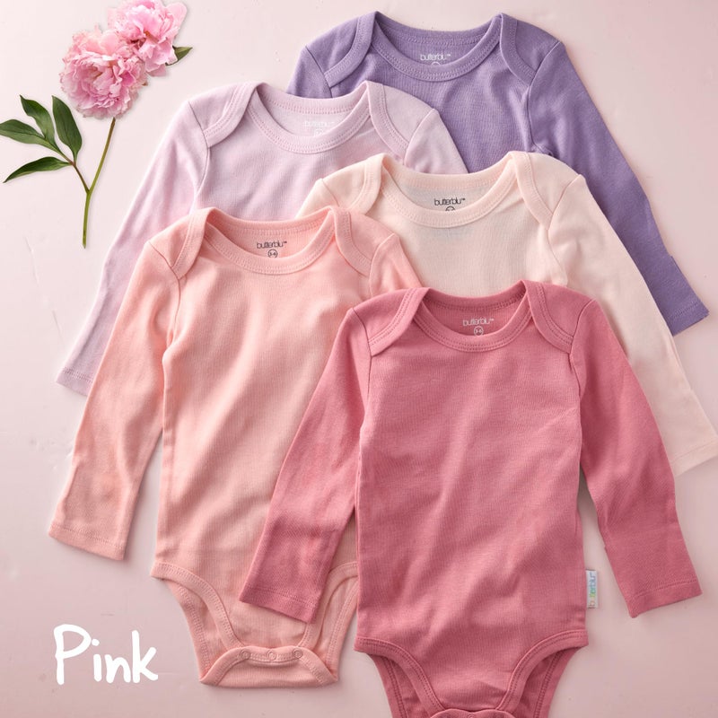Butterblu Blake 5-Pack Long Sleeve Bodysuitsâ€‹ 100% Organic Cotton Baby Boys & Girls, Pink, 18 Months - Image 2